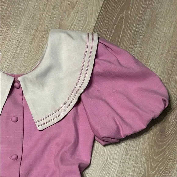 Vintage Sabino Baby Collar Pink Dress with Puffed Sleeves - Picture 8 of 8